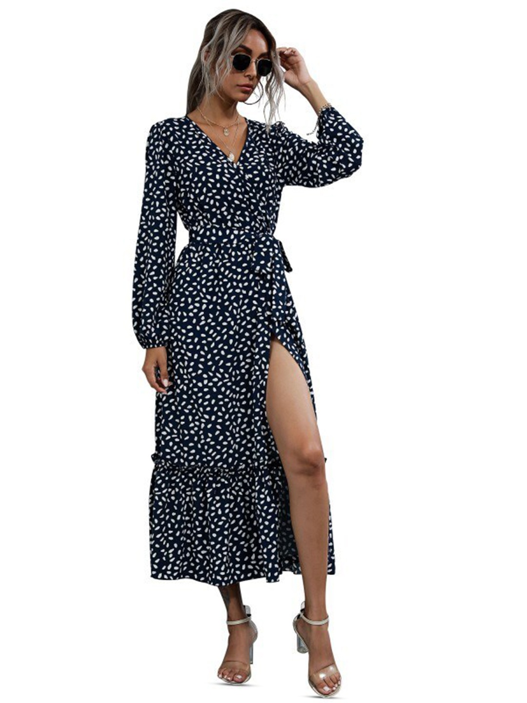 

StyleCast Black Abstract Printed Midi A-Line Dress, Navy blue