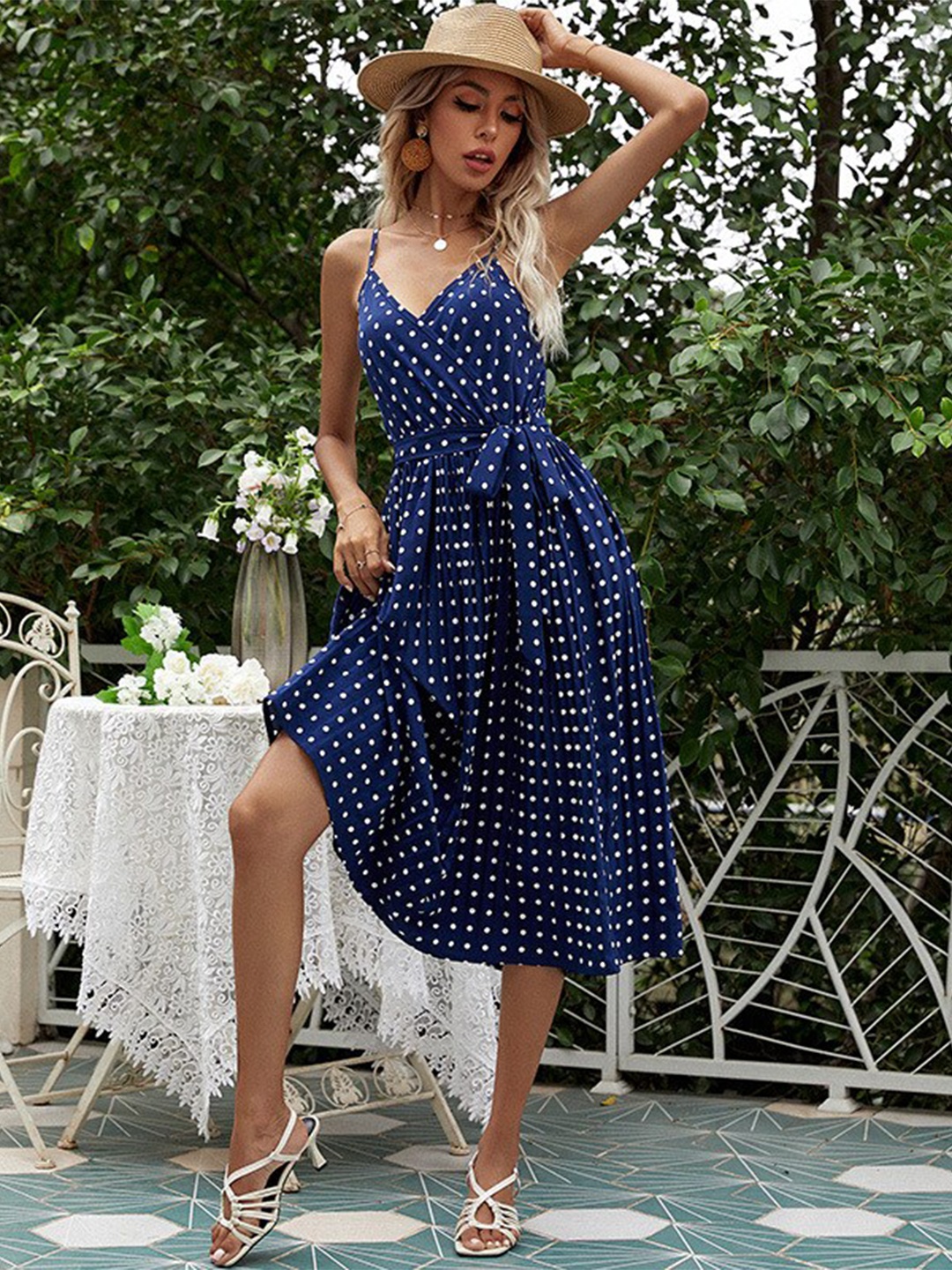 

StyleCast Navy Blue Polka Dot Printed A-Line Dress