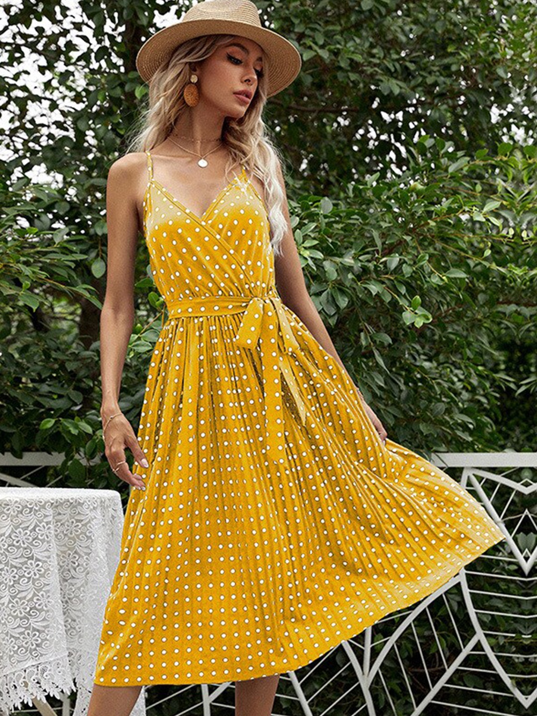 

StyleCast Yellow Polka Dots Print Fit & Flare Midi Dress