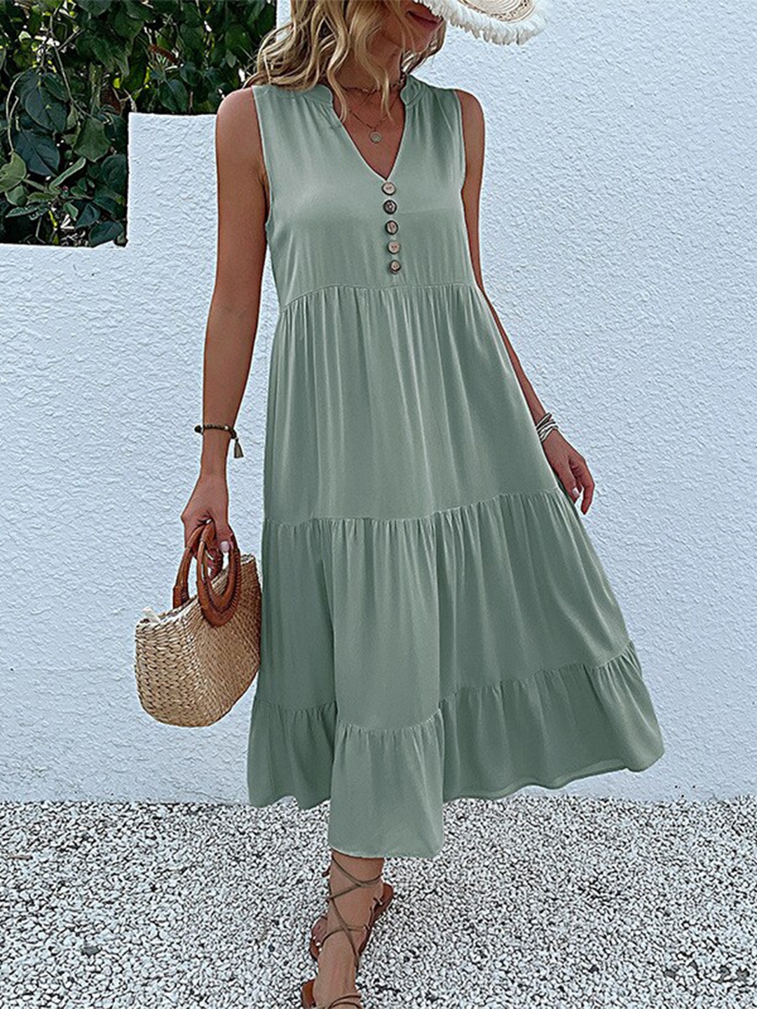 

StyleCast Green Tiered Midi A-Line Dress