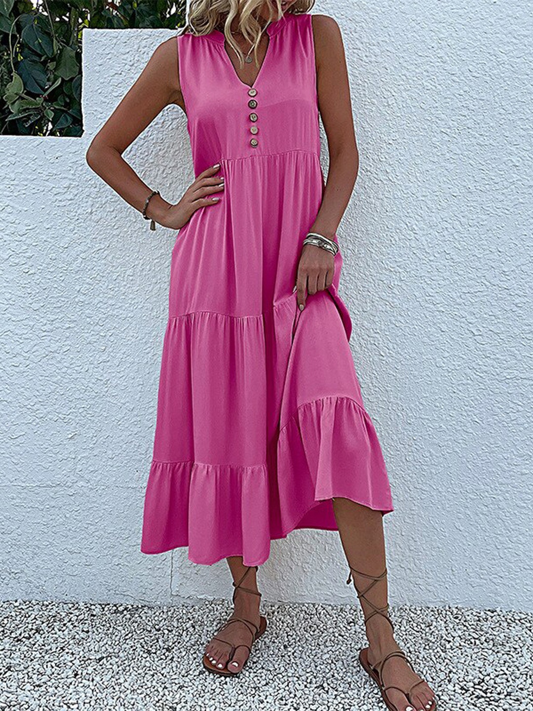 

StyleCast Pink Tiered A-Line Midi Dress