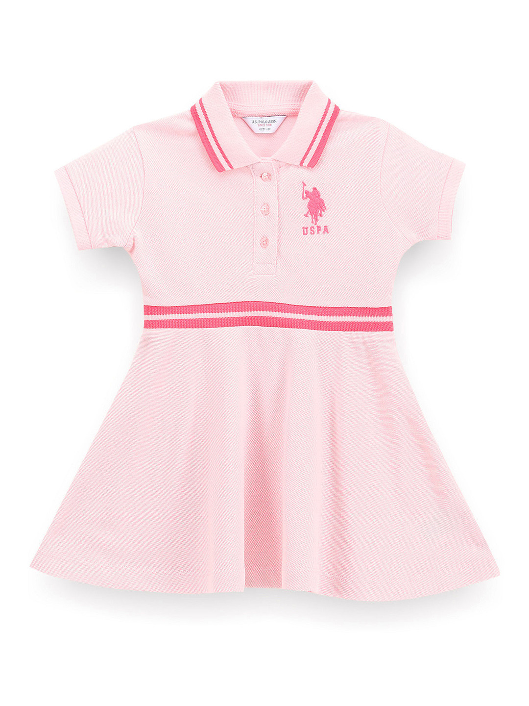 

U.S. Polo Assn. Kids Girls Shirt Collar Cotton A-Line Dress, Pink