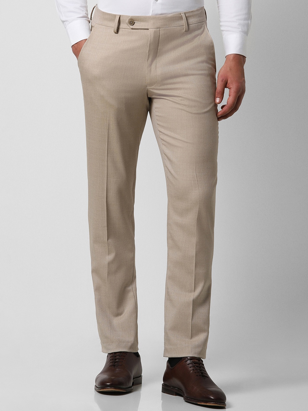 

Van Heusen Men Textured Slim Fit Formal Trousers, Beige