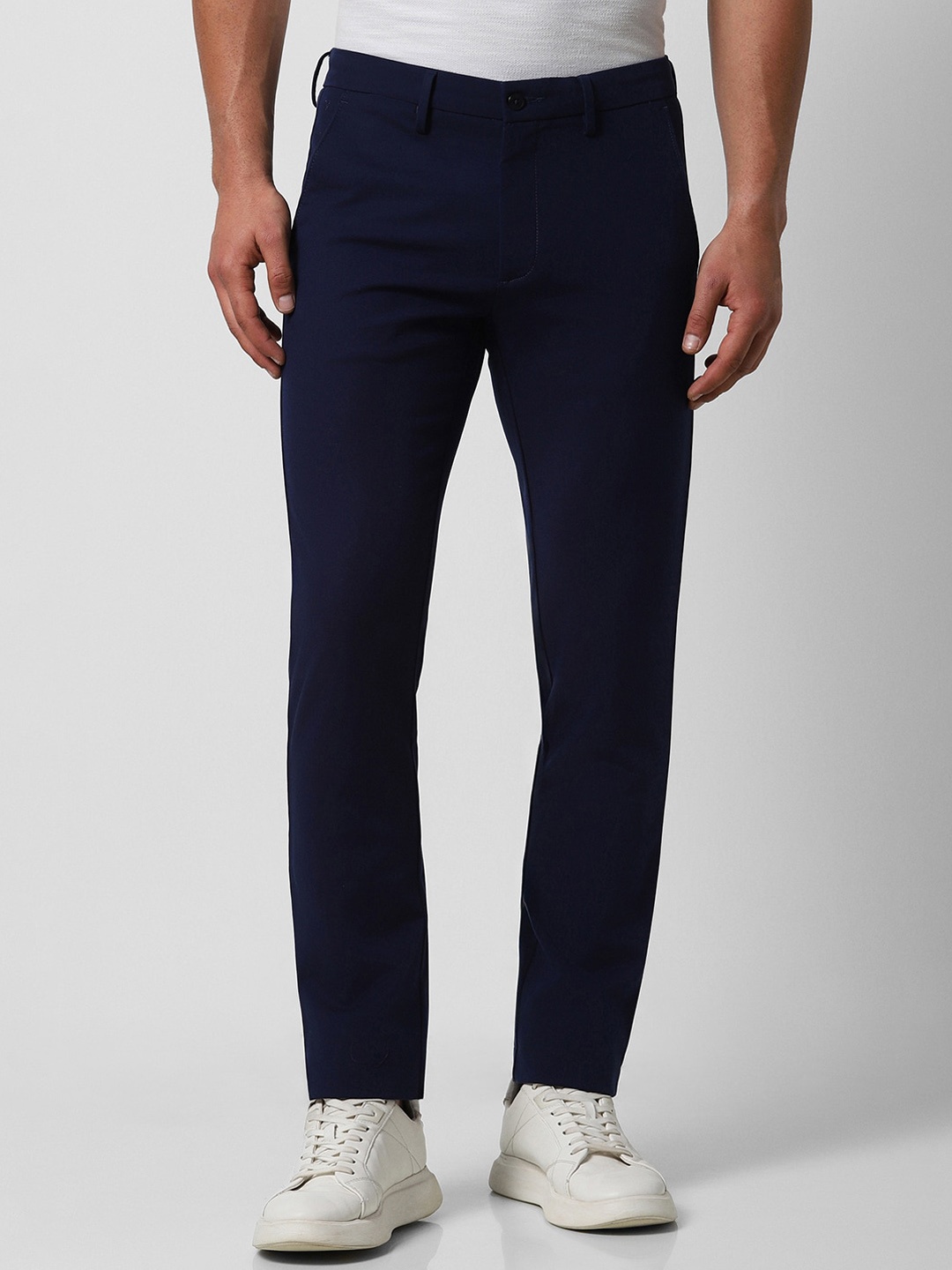 

Van Heusen Men Slim Fit Mid-Rise Trousers, Navy blue