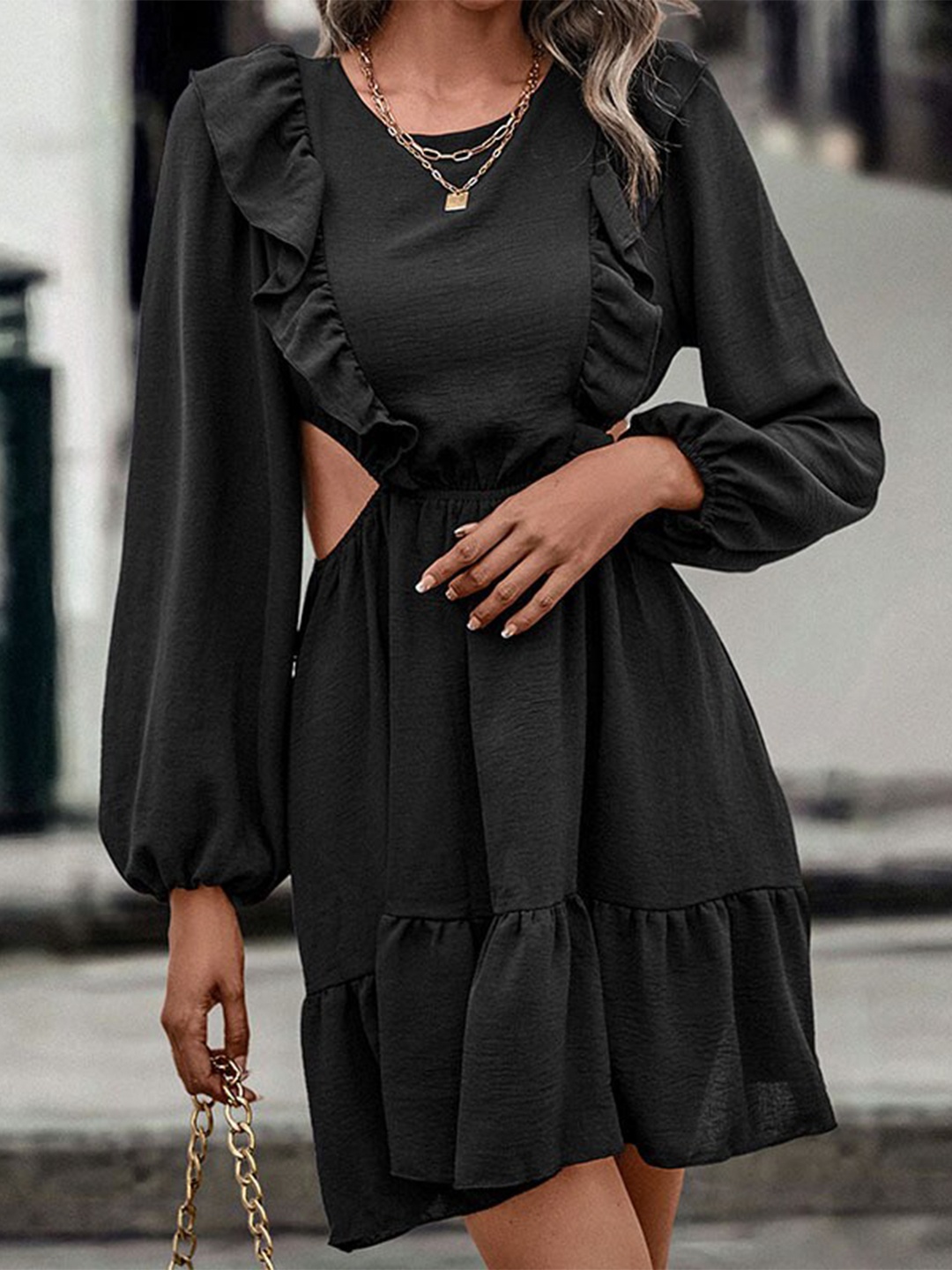 

StyleCast Black Puff Sleeve Fit & Flare Dress