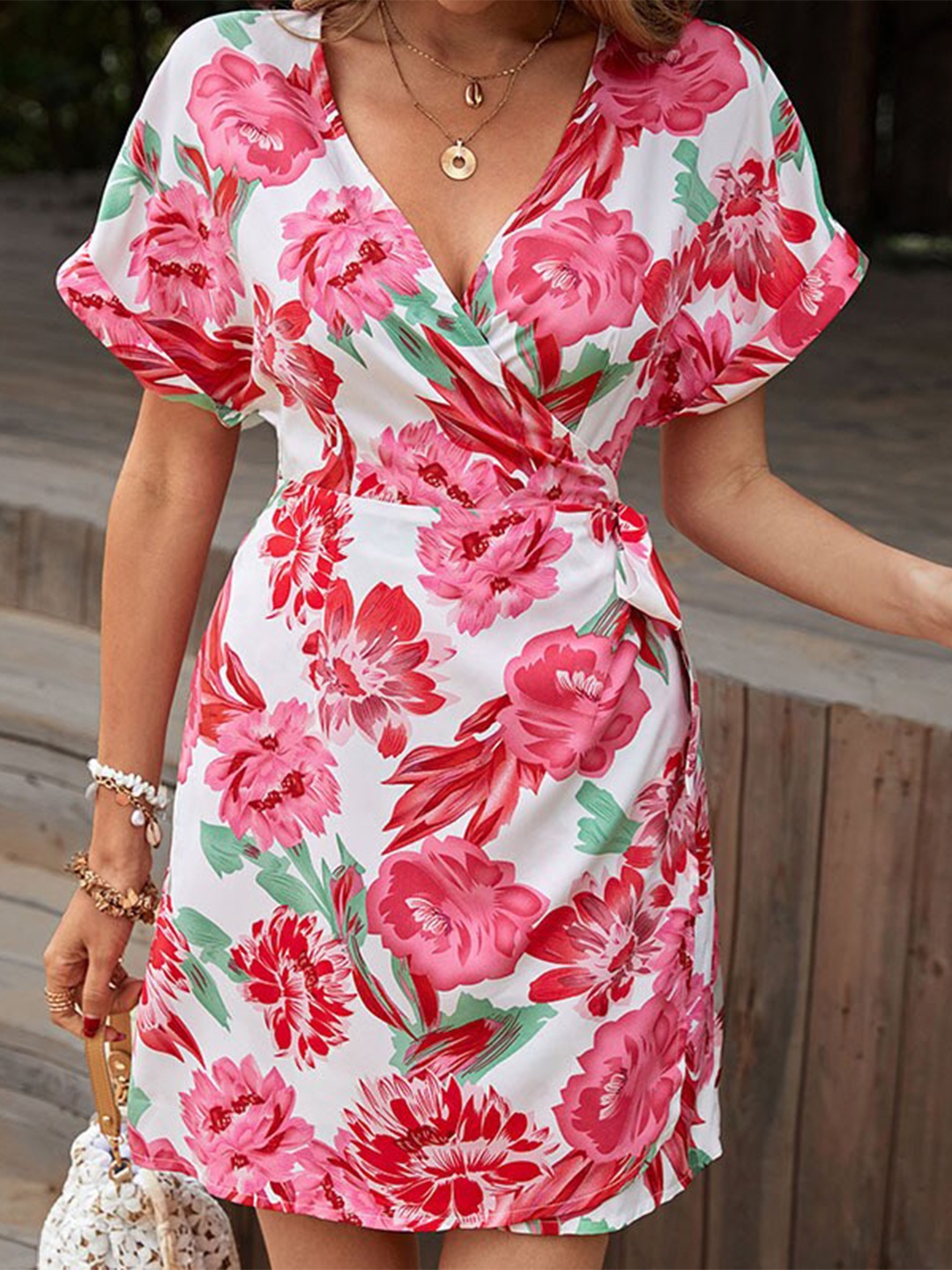 

StyleCast White & Pink Floral Printed Wrap Dress