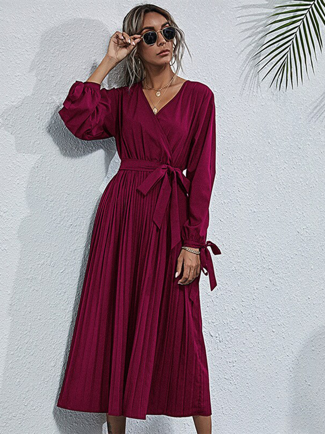 

StyleCast Purple Accordion Pleated Cotton Fit & Flare Midi Dress