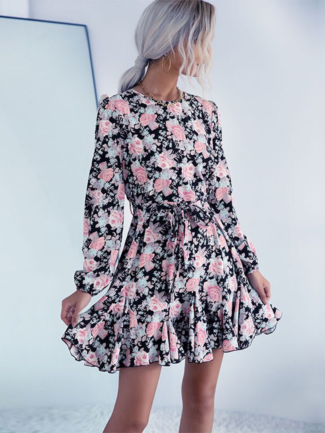 

StyleCast Floral Print Fit and Flare Dress, Black