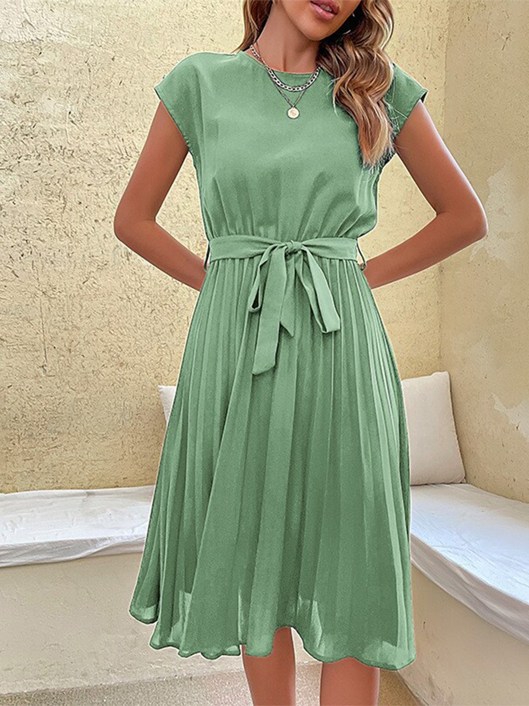 

StyleCast Green Accordion Pleated A-Line Midi Dress