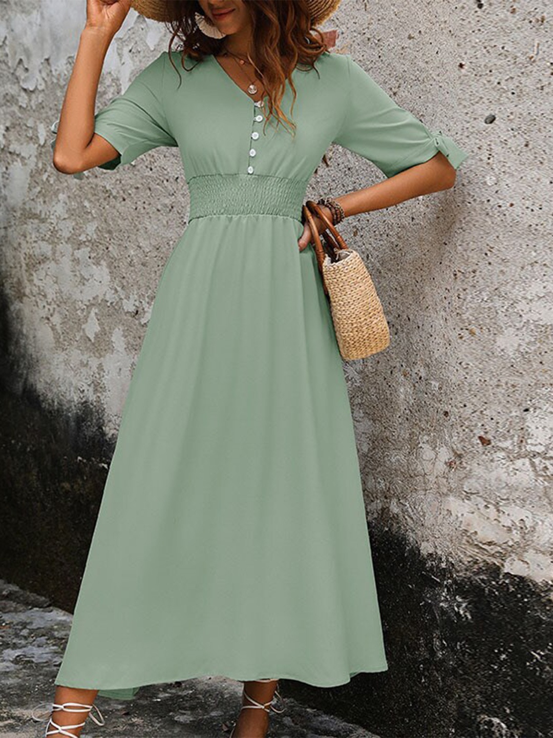 

StyleCast Green V-Neck Smocked Maxi Dress