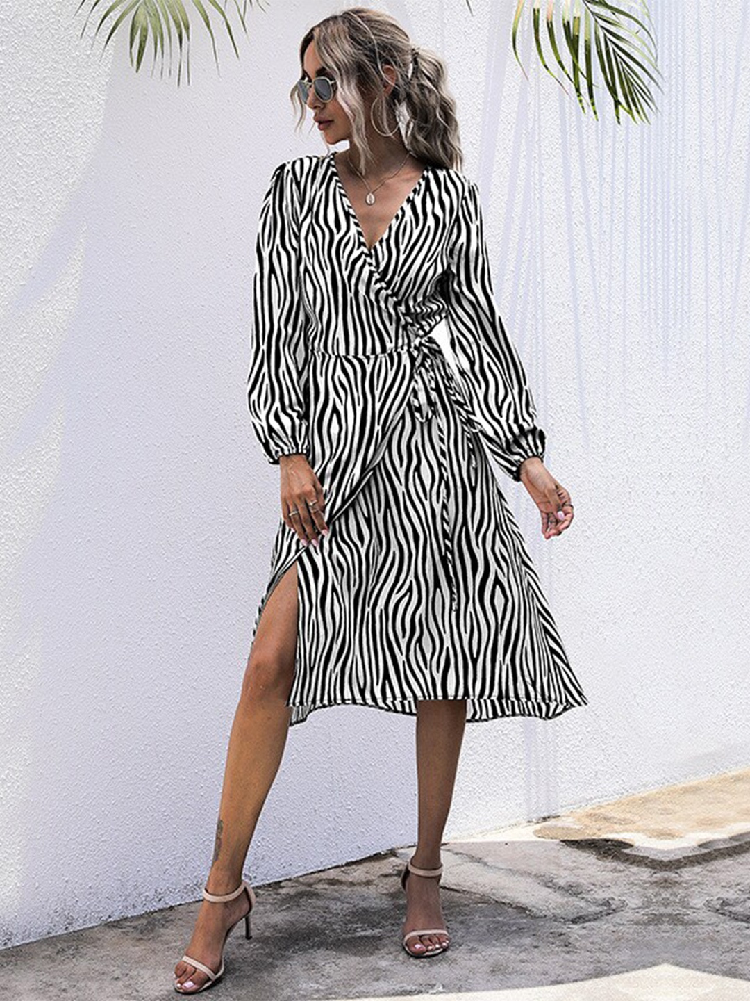 

StyleCast Black Animal Print A-Line Wrap Midi Dress