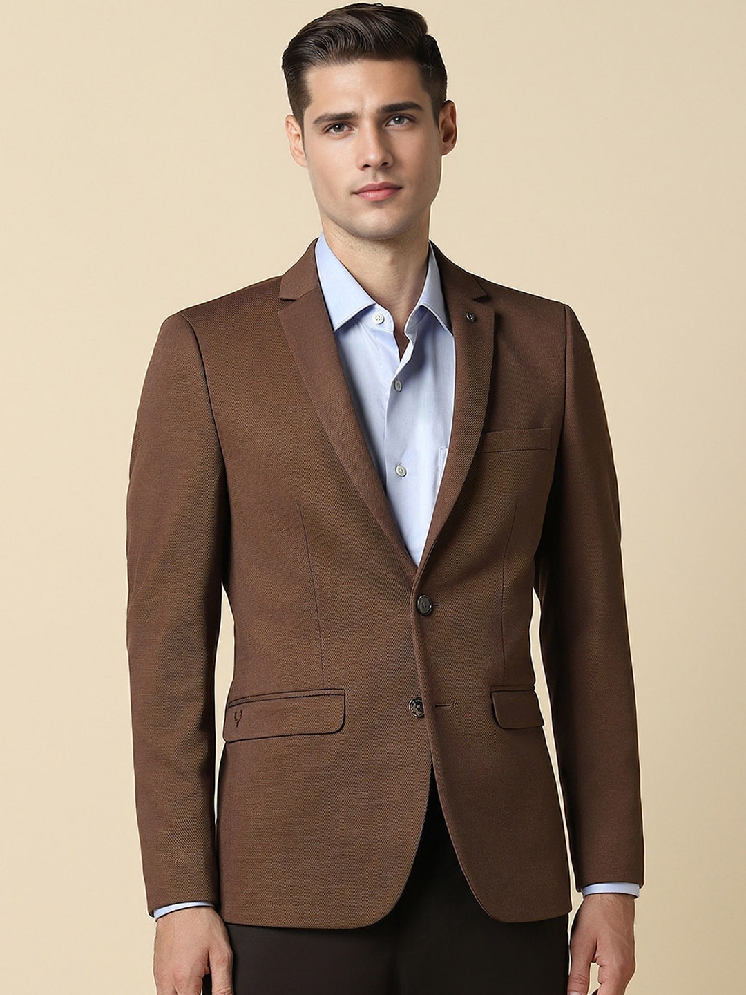 

Allen Solly Textured Slim-Fit Single Breasted Formal Blazers, Brown