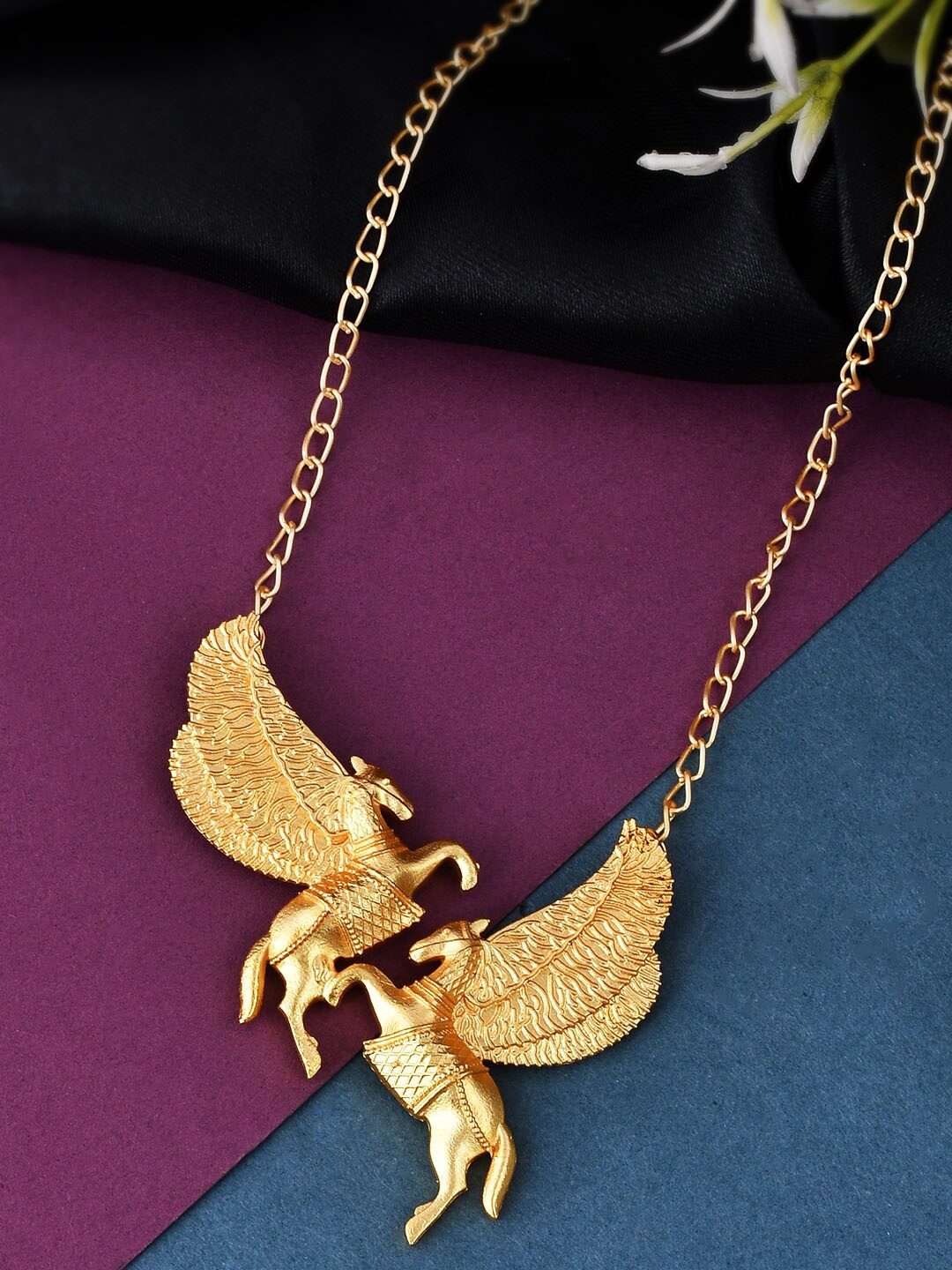 

Silvermerc Designs Gold-Plated Horse Design Statement Necklace