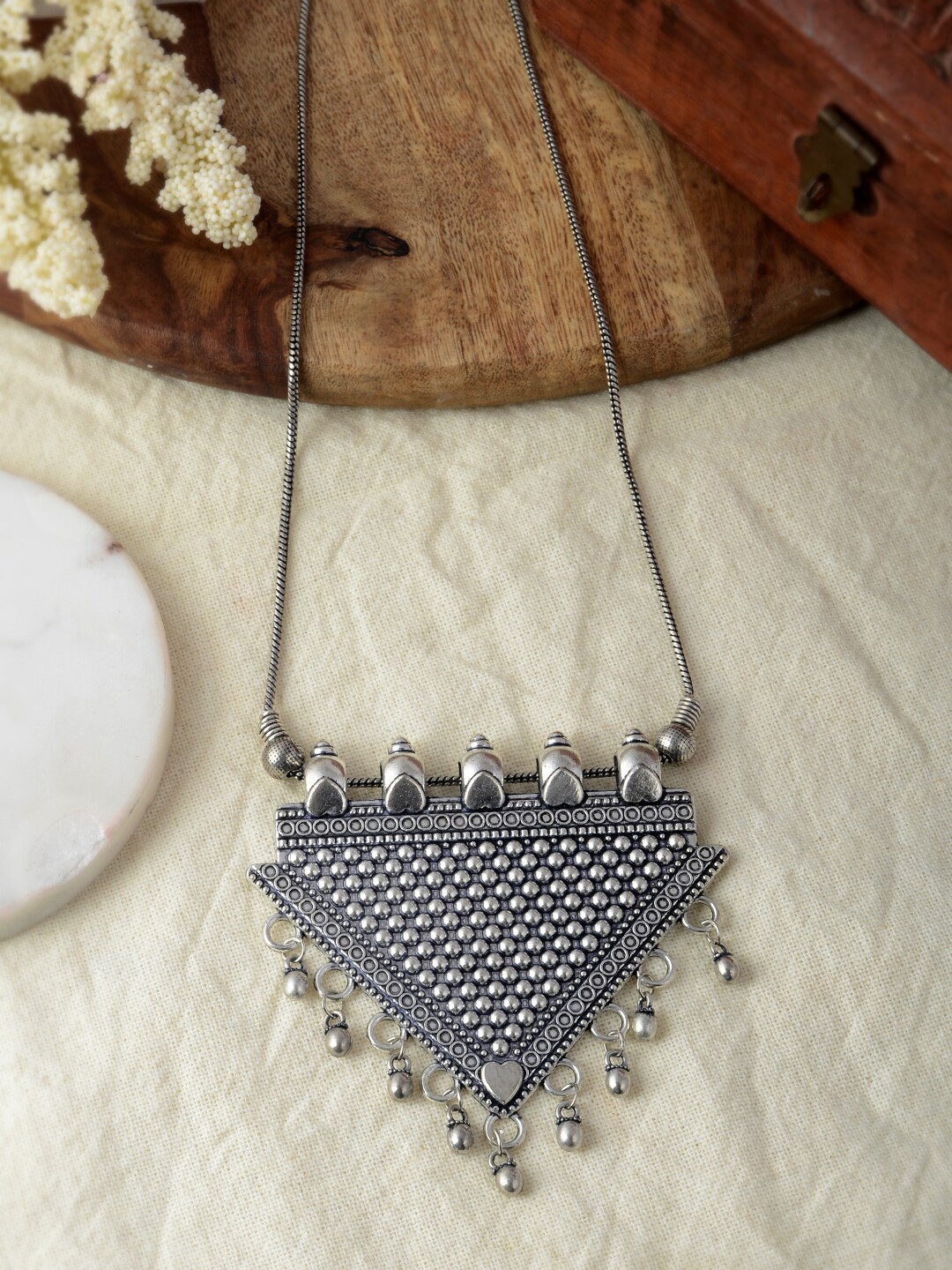 

Silvermerc Designs Silver-Plated Oxidised Triangular Pendants with Chains