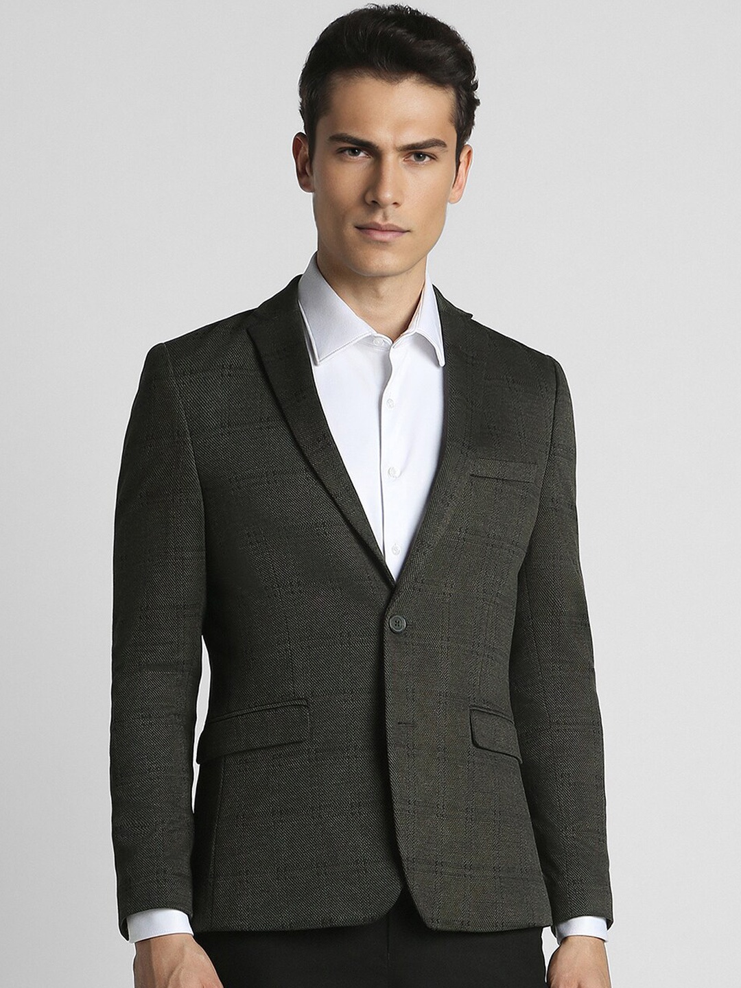 

Peter England Elite Checked Slim-Fit Single Breasted Formal Blazers, Black