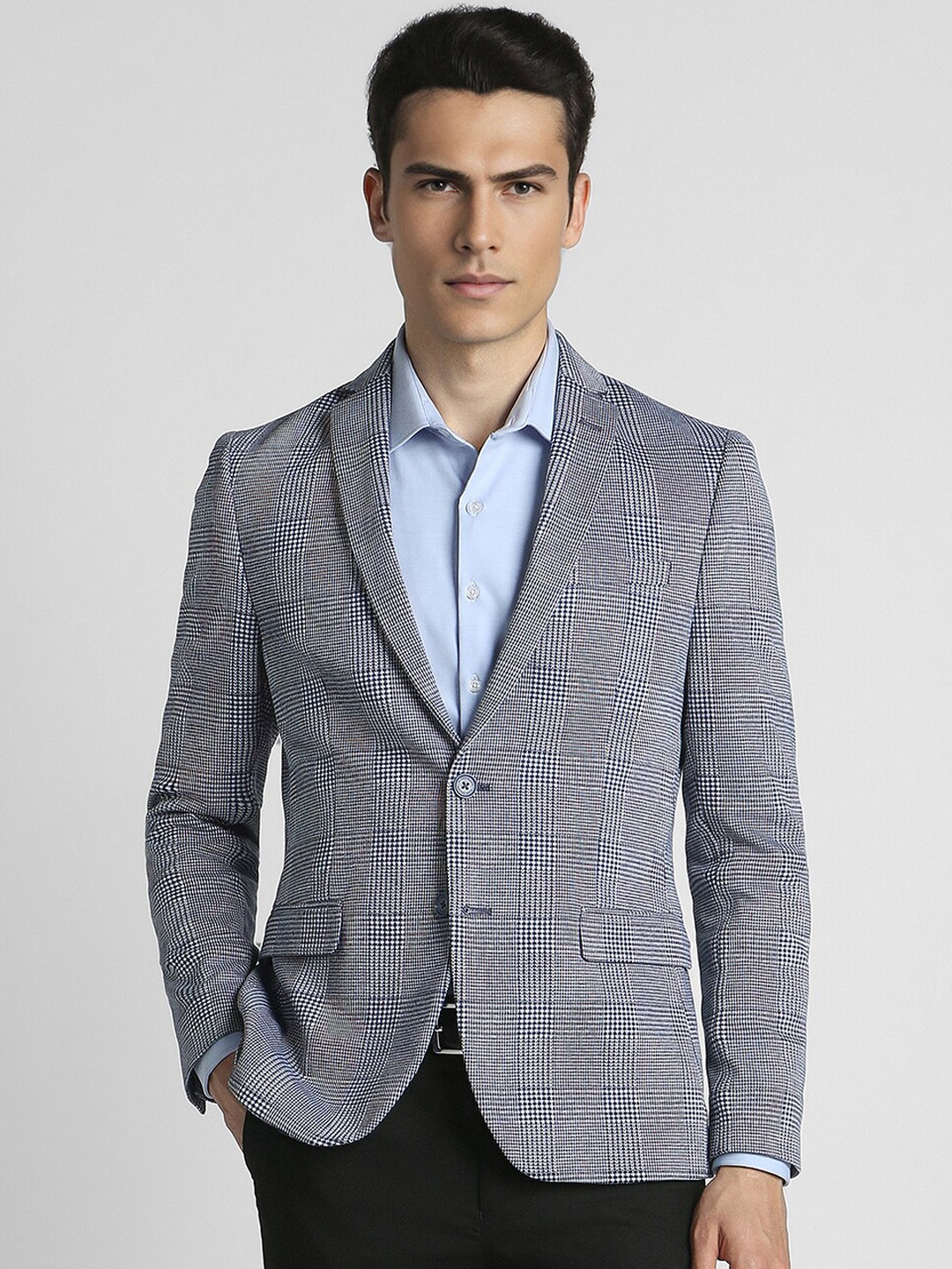 

Peter England Elite Checked Slim-Fit Single Breasted Formal Blazers, Grey