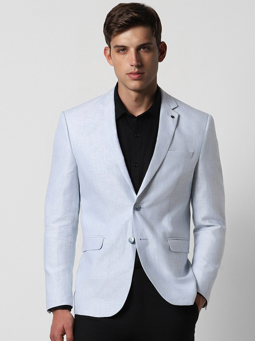 

Van Heusen Slim-Fit Single Breasted Pure Linen Formal Blazers, Blue