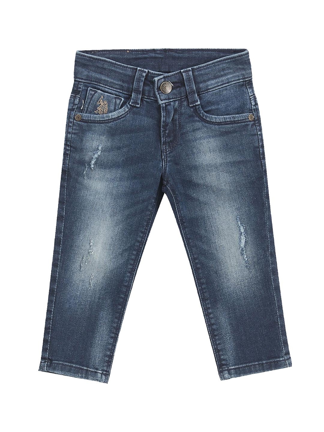 

U.S. Polo Assn. Kids Boys Classic Slim Fit Low Distress Light Fade Stretchable Jeans, Blue