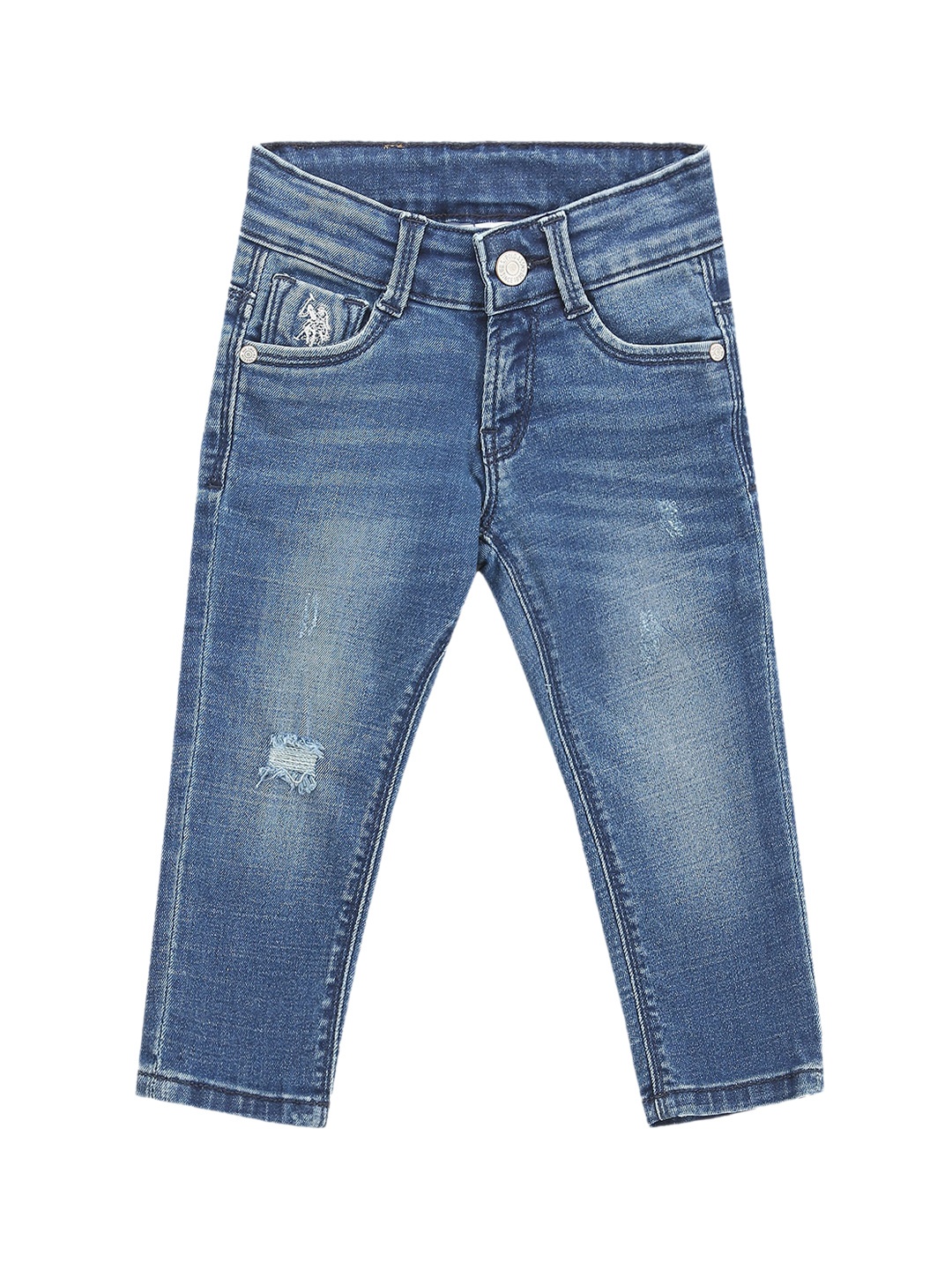 

U.S. Polo Assn. Kids Boys Classic Slim Fit Mildly Distressed Light Fade Stretchable Jeans, Blue