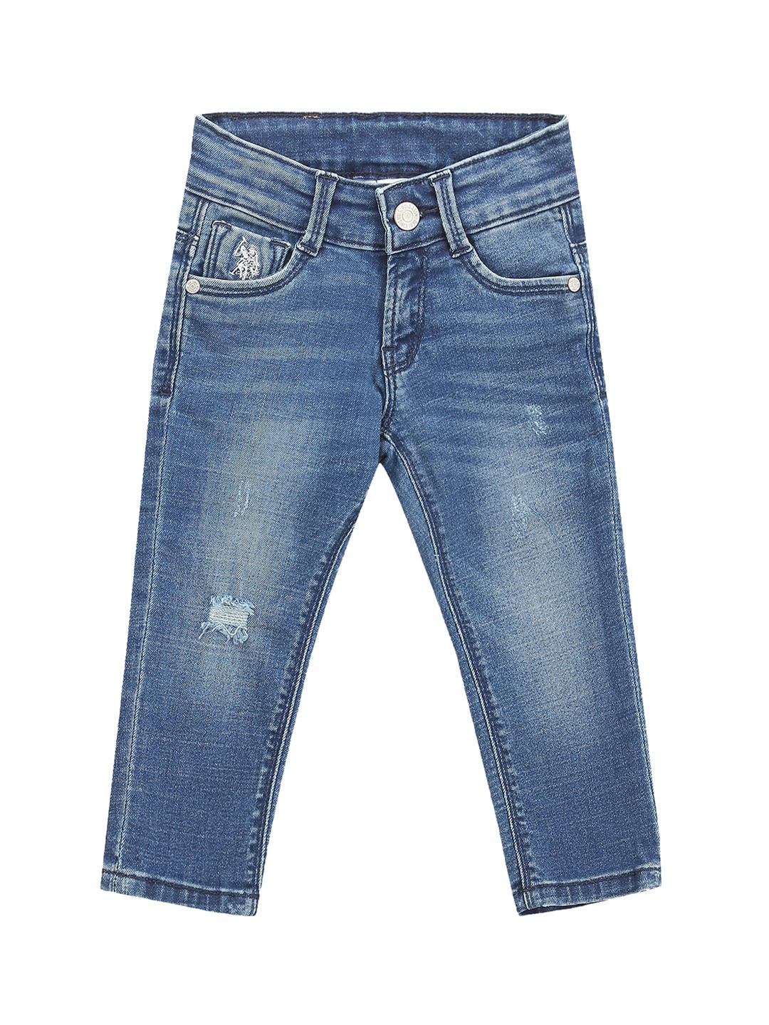 

U.S. Polo Assn. Kids Boys Classic Slim Fit Mildly Distressed Light Fade Stretchable Jeans, Blue