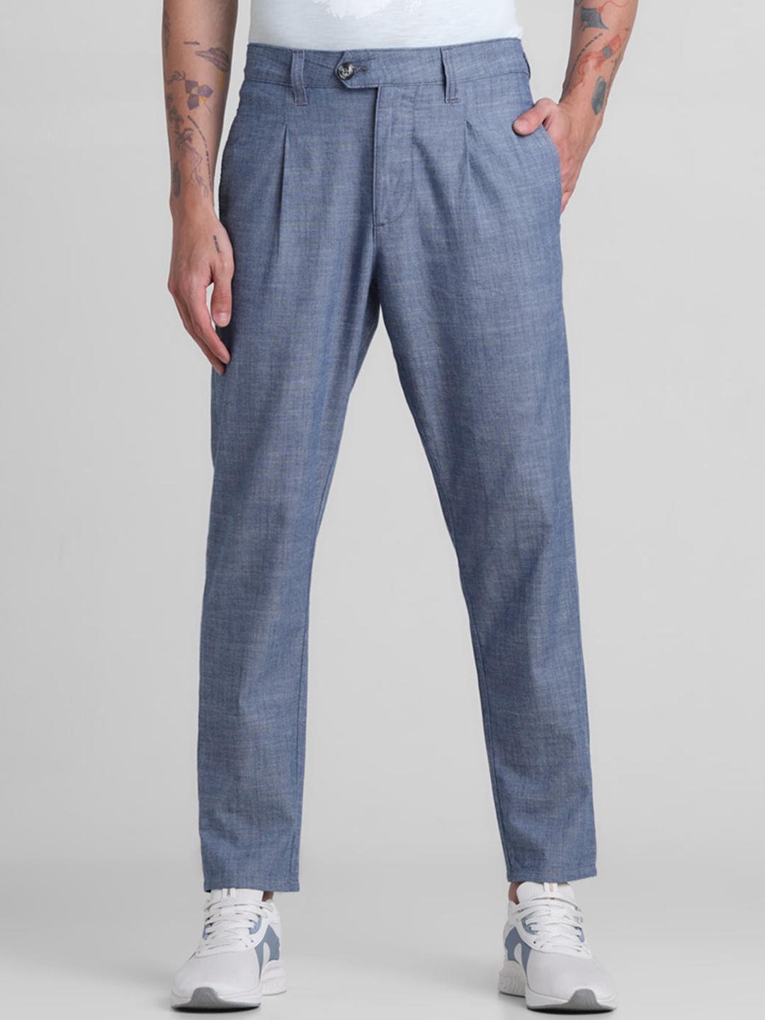 

Jack & Jones Men Mid Rise Pure Cotton Trousers, Blue