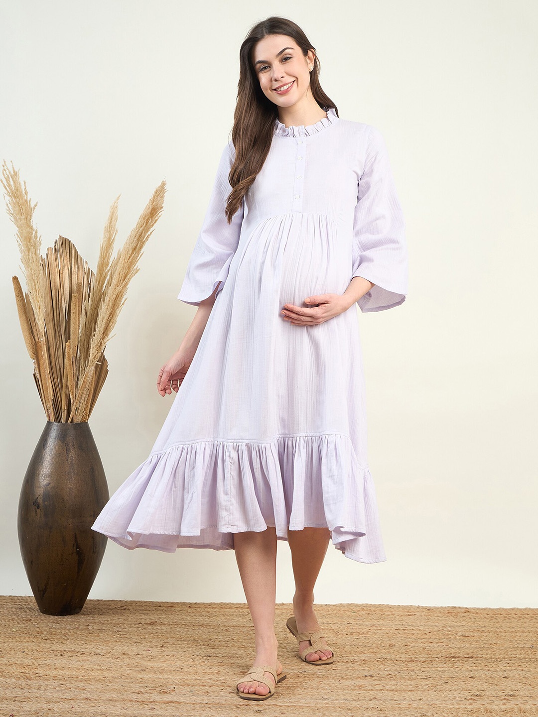 

The Kaftan Company Flared Sleeve Maternity Cotton A-Line Dress, Lavender