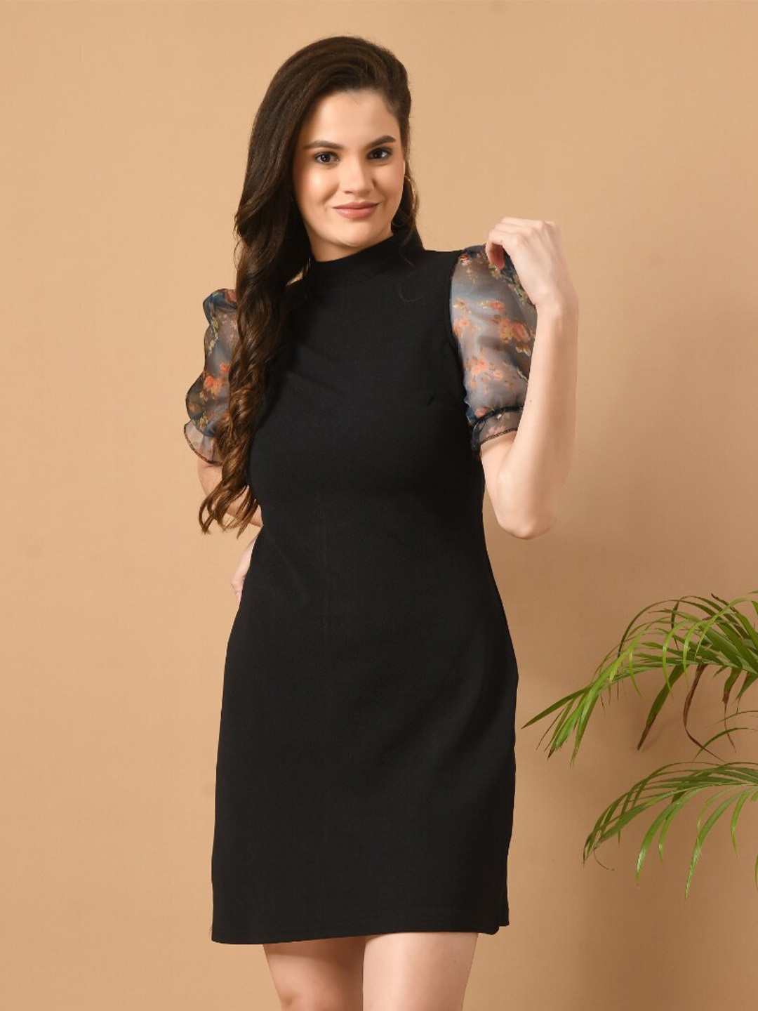 

Moshe Puff Sleeve A-Line Dress, Black