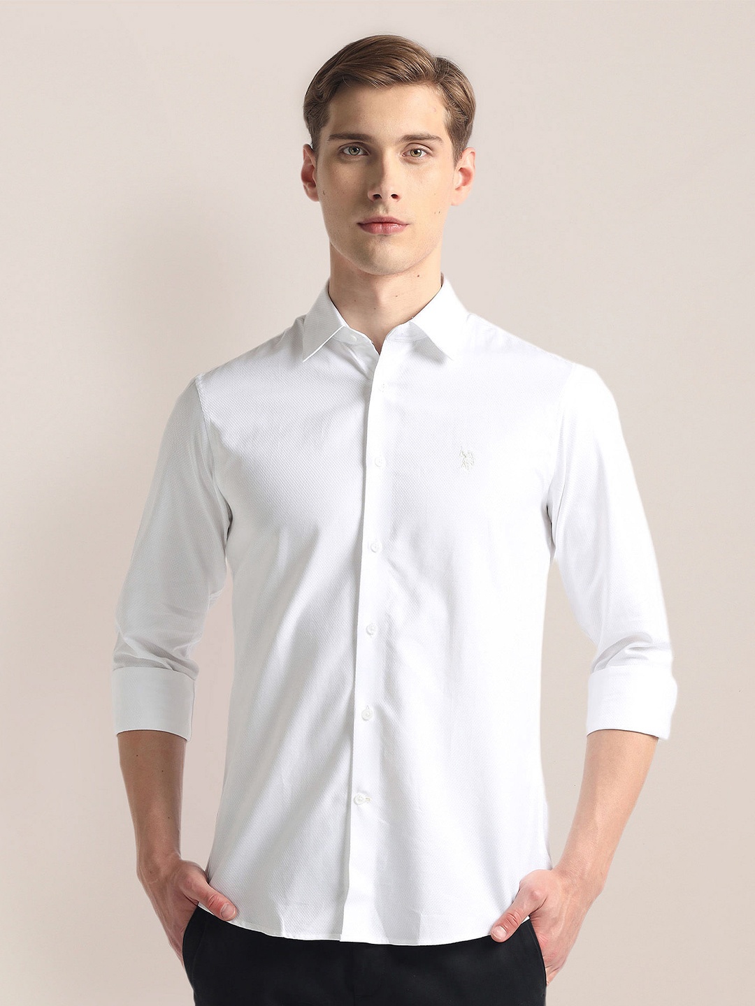 

U.S. Polo Assn. Spread Collar Dobby Casual Shirt, White