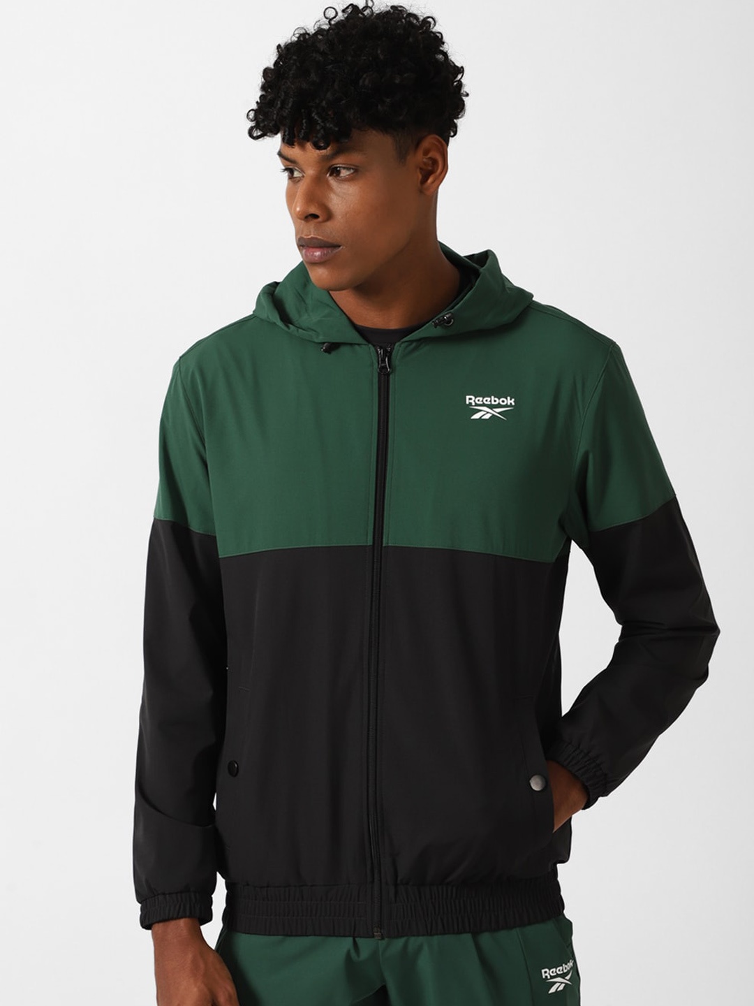 

Reebok Rapture T Colourblocked Hooded Sporty Jacket, Green