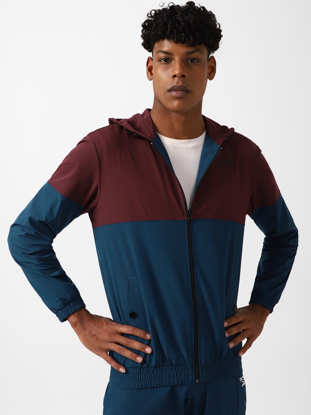 

Reebok Rapture T Colourblocked Hooded Sporty Jacket, Blue