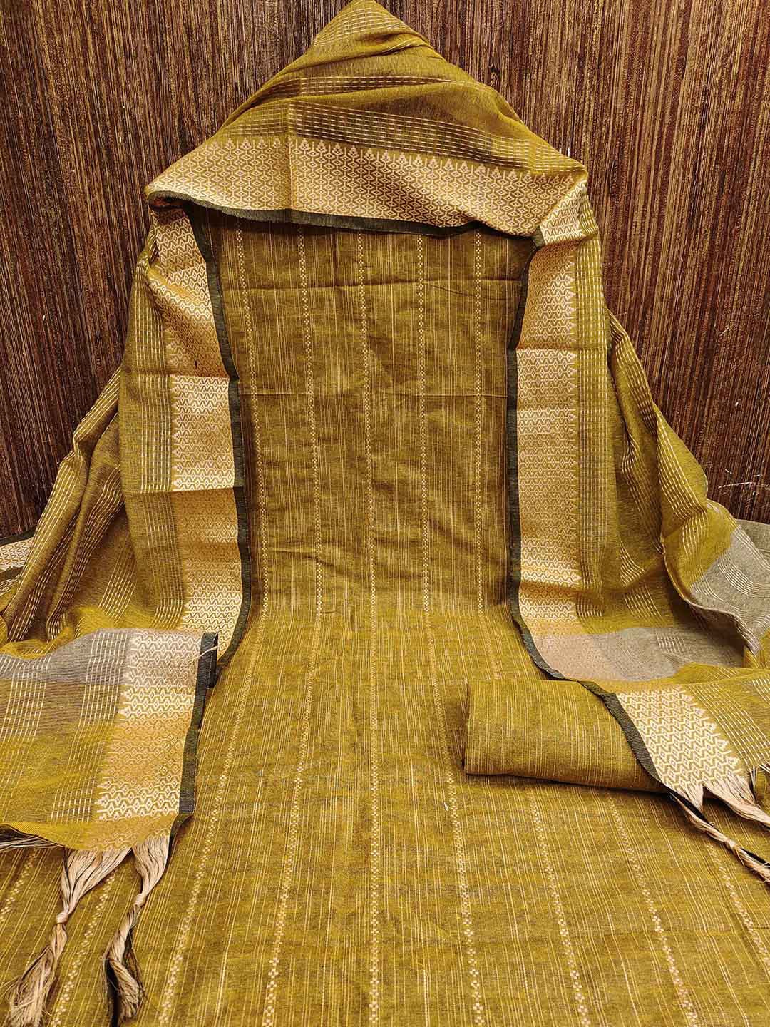 

MANVAA Ethnic Woven Design Zari Unstitched Dress Material, Green