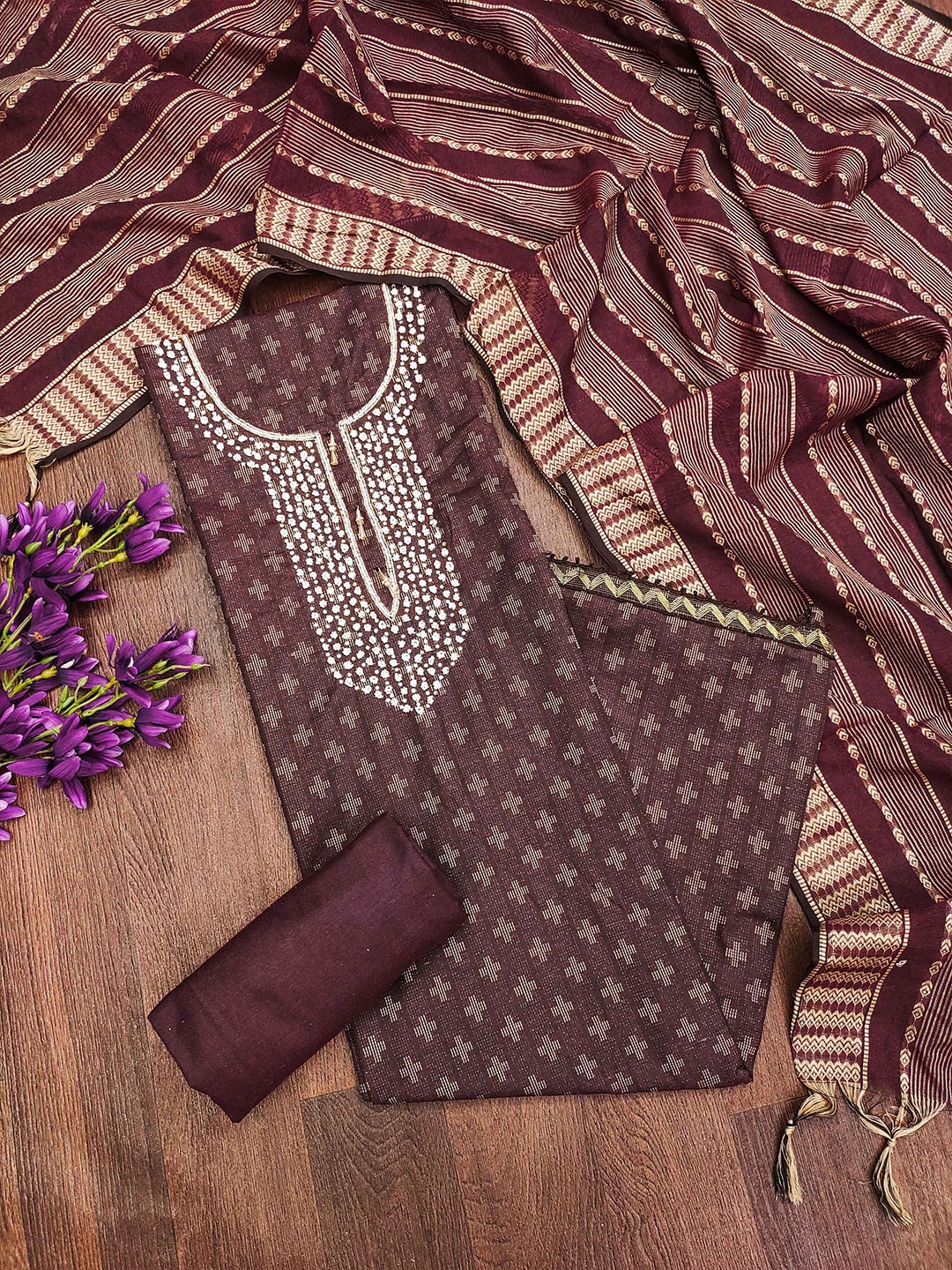 

MANVAA Embellished Unstitched Dress Material, Magenta