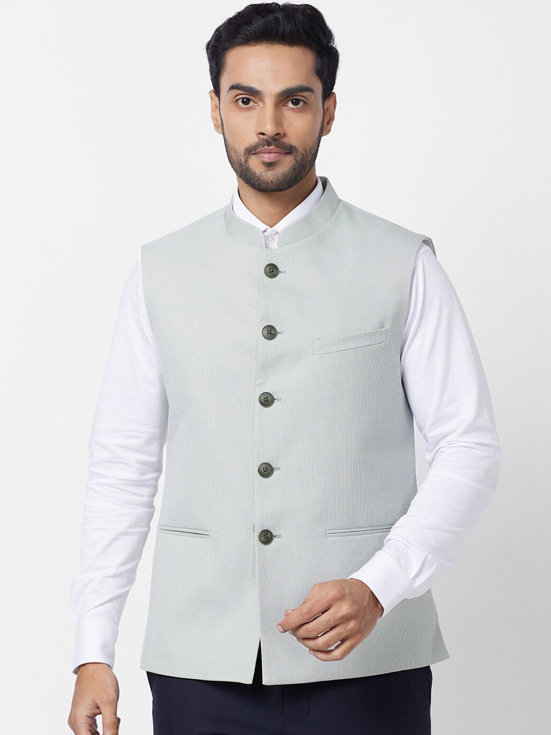 

Raymond Self Design Woven Nehru Jacket, Off white