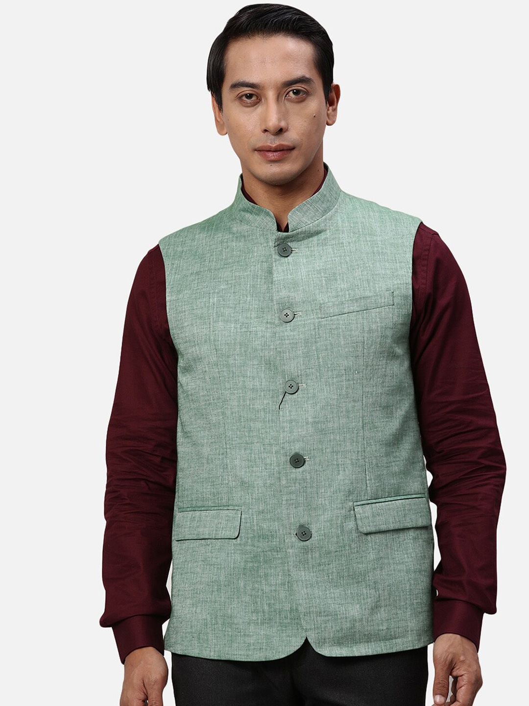 

Park Avenue Slim-Fit Woven Nehru Jacket, Green