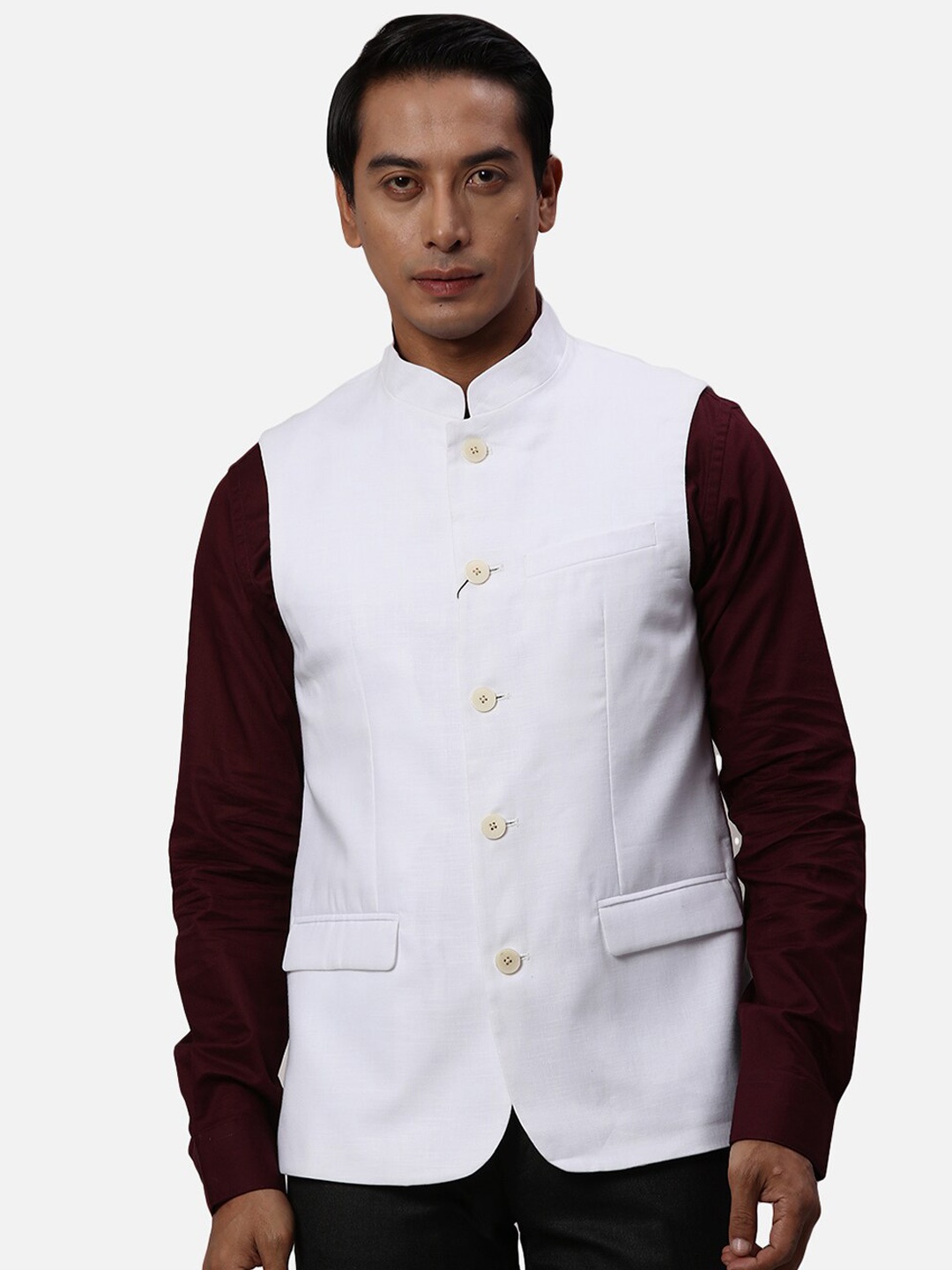 

Park Avenue Self-Designed Slim-Fit Nehru Jacket, White