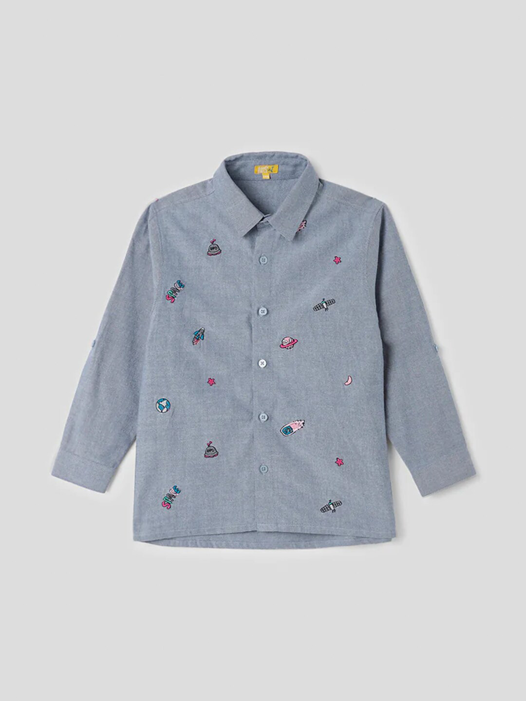 

Somersault Boys Graphic Embroidered Pure Cotton Casual Shirt, Grey