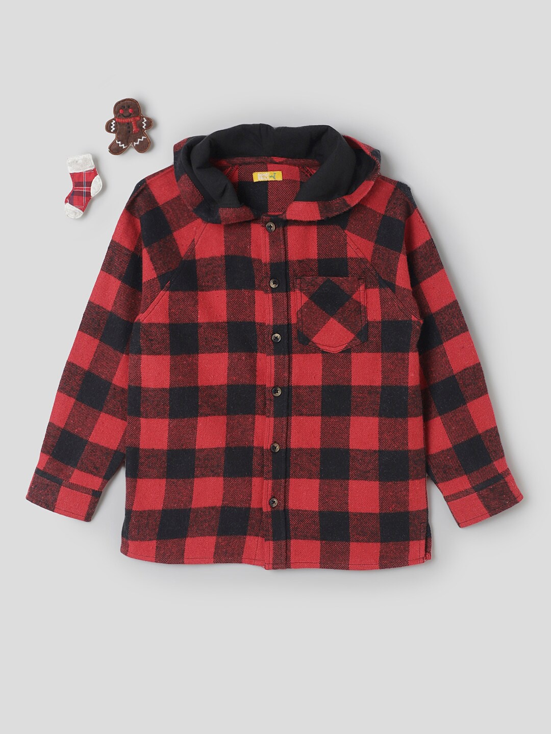 

Somersault Boys Buffalo Checks Hooded Pure Cotton Casual Shirt, Red