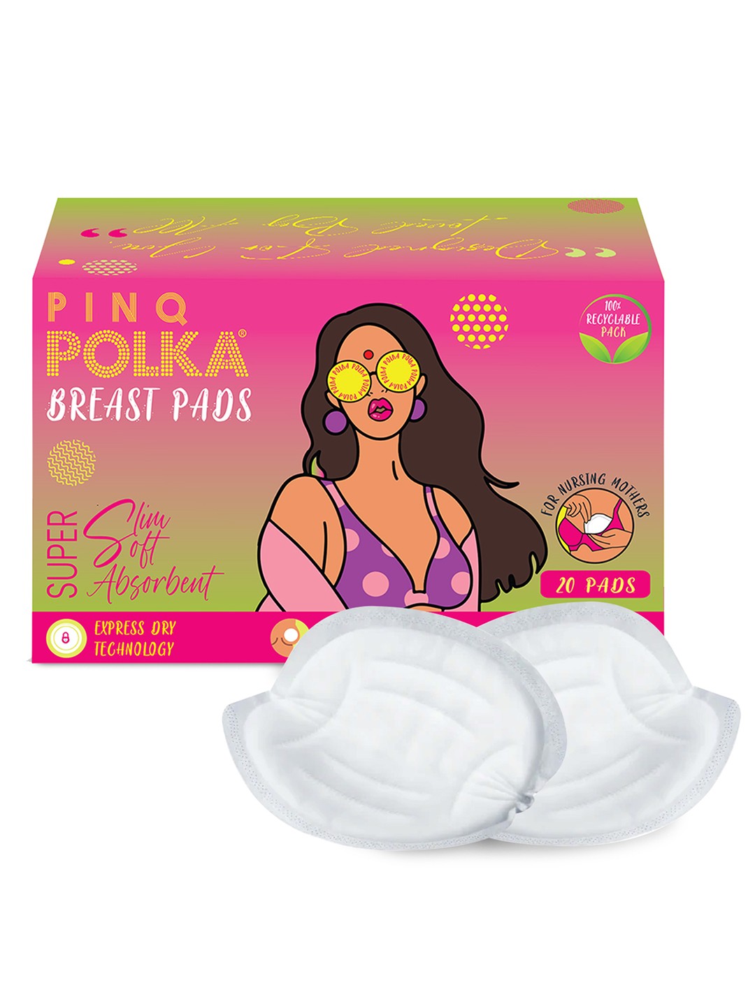 

PINQ Polka Premium Cotton Feel Super Absorbent Disposable Nursing Breast Pads - 20 Pcs, Green