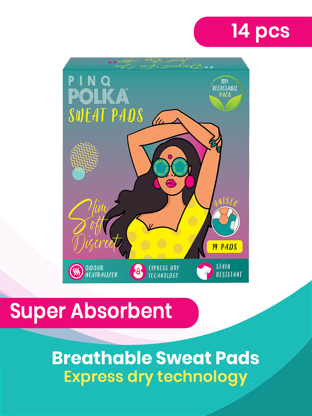 

PINQ 14 Pcs Disposable Sweat Pads for Underarms, Pink