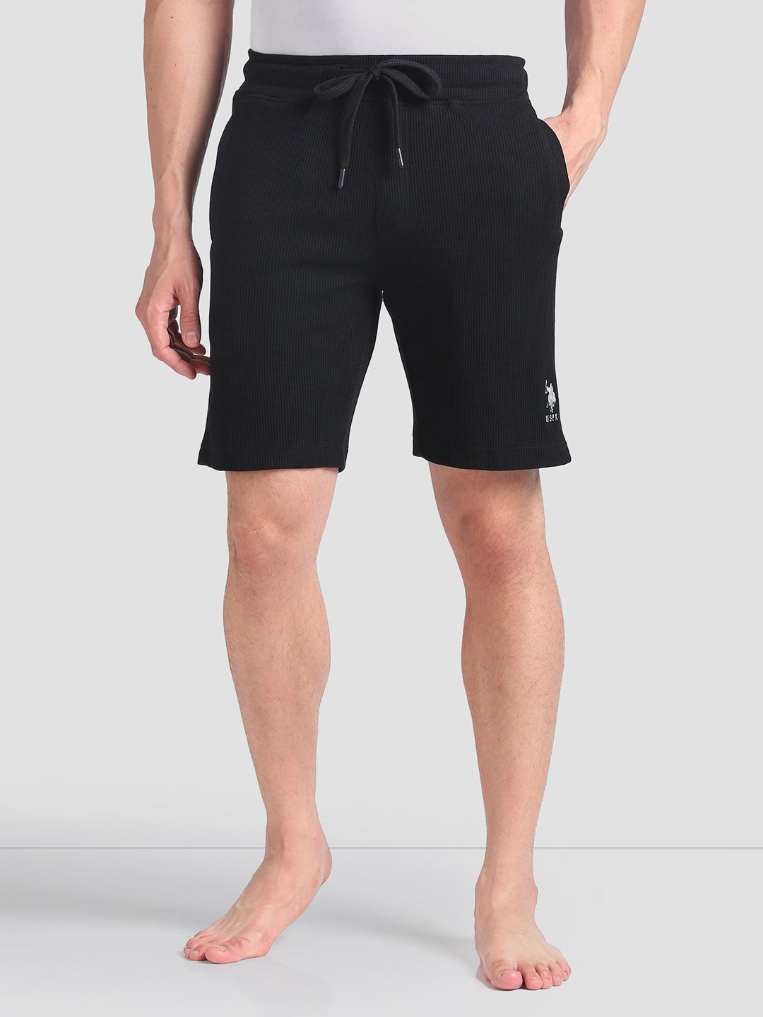

U.S. Polo Assn. Men Mid-Rise Self Design Sports Shorts, Black