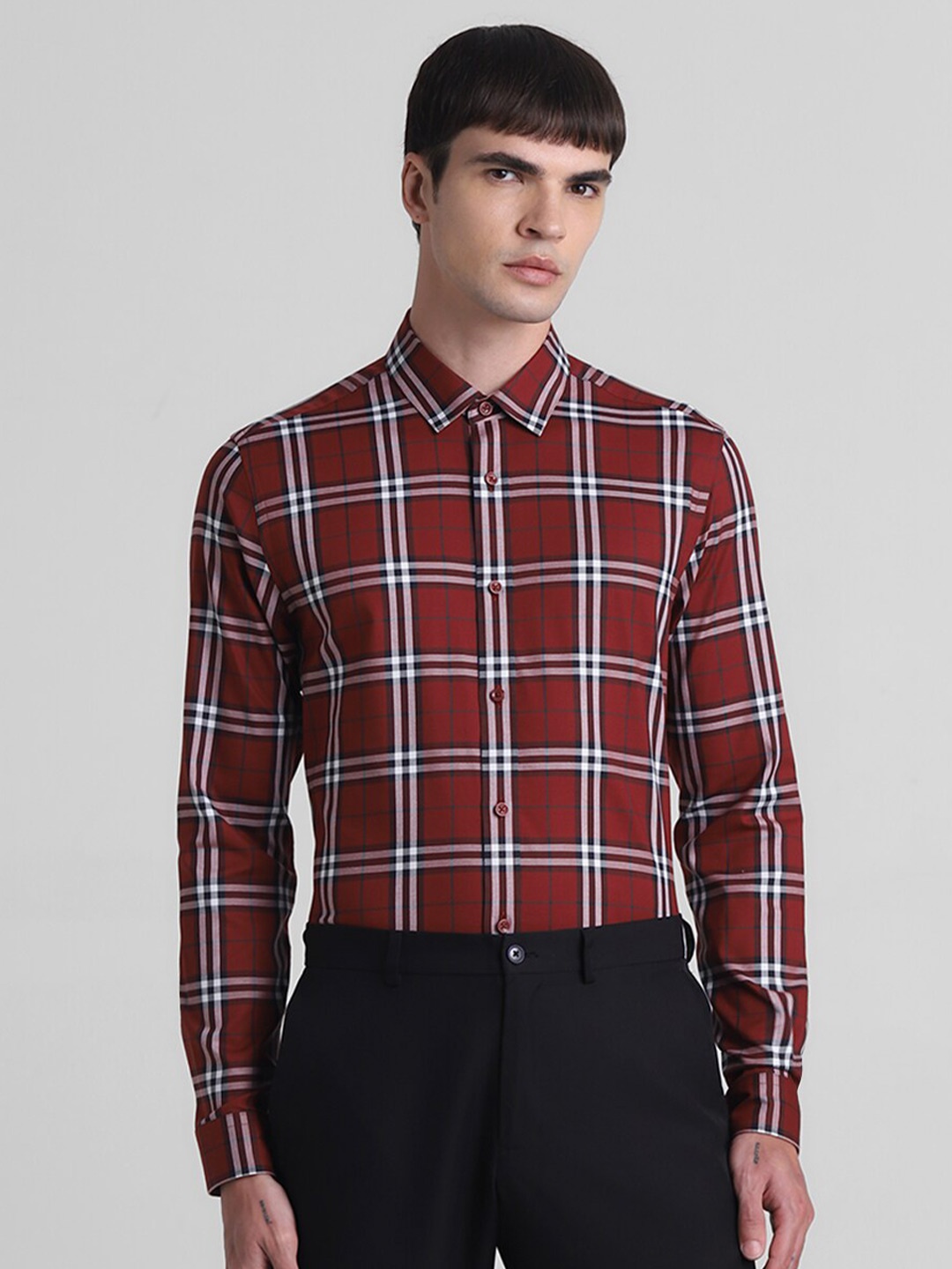 

Jack & Jones Slim Fit Tartan Checked Pure Cotton Casual Shirt, Red