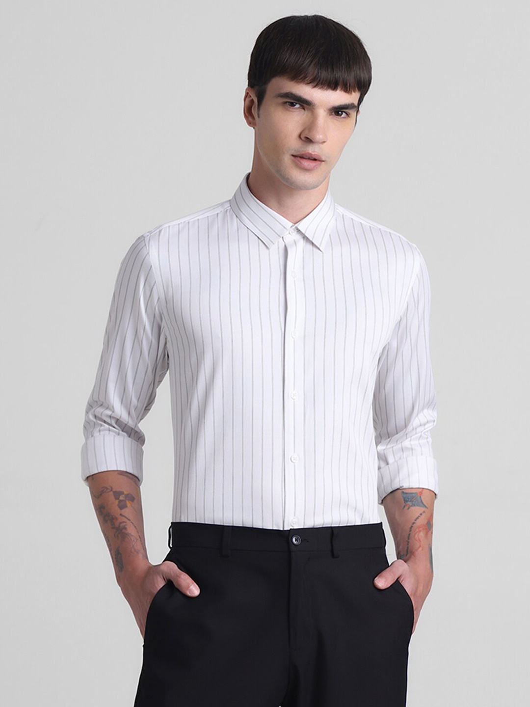 

Jack & Jones Slim Fit Striped Pure Cotton Casual Shirt, White