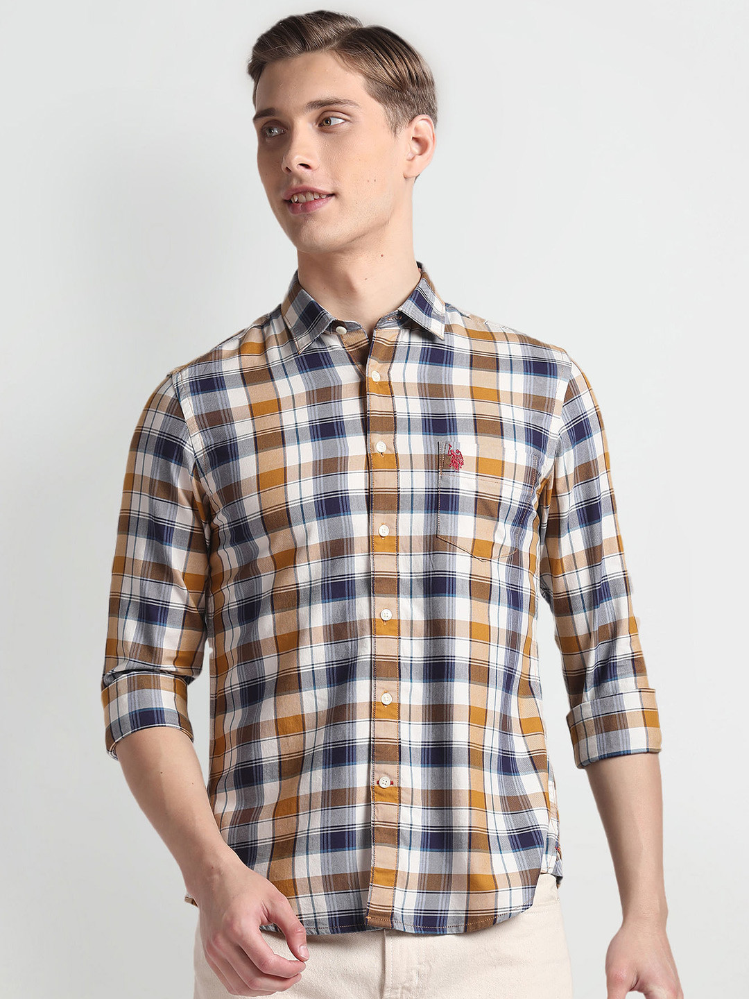 

U.S. Polo Assn. Denim Co. Slim Fit Tartan Checked Twill Weave Casual Shirt, Orange