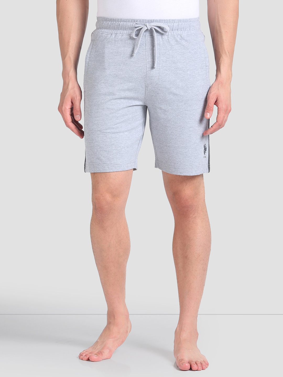 

U.S. Polo Assn. Men Mid-Rise Pure Cotton Shorts, Grey melange