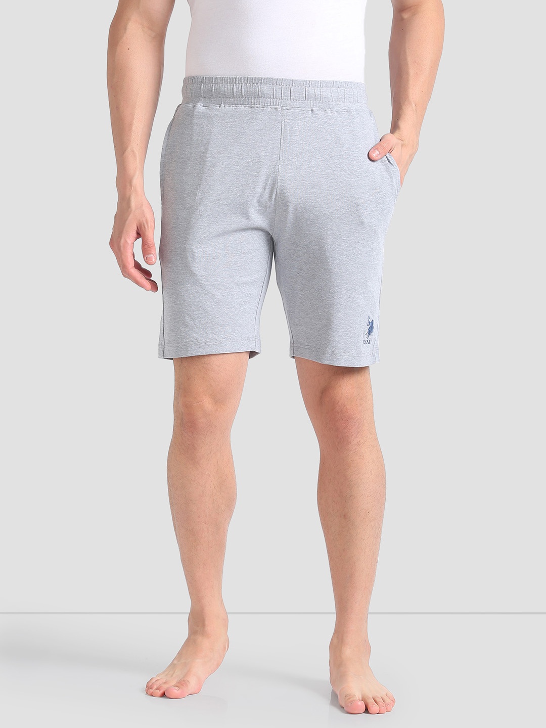 

U.S. Polo Assn. Men Relaxed-Fit Mid-Rise Shorts, Grey melange