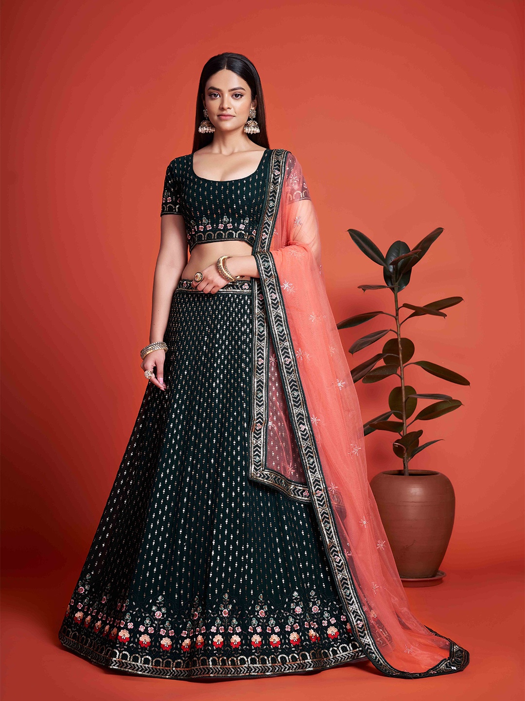 

Ekta Textiles Embroidered Semi-Stitched Lehenga & Unstitched Blouse With Dupatta, Black