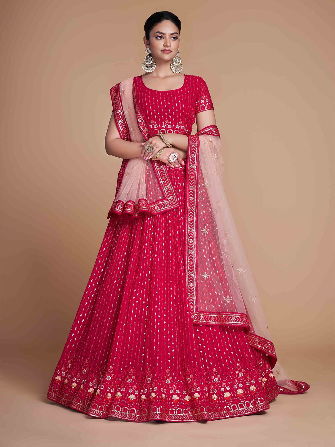 

Ekta Textiles Embroidered Semi-Stitched Lehenga & Unstitched Blouse With Dupatta, Pink
