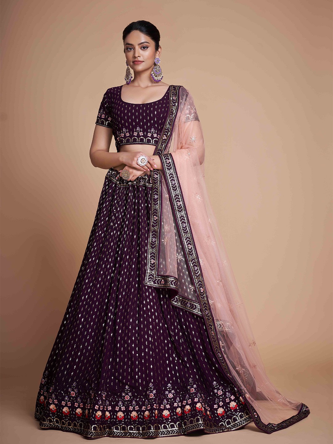 

Ekta Textiles Embroidered Semi-Stitched Lehenga & Unstitched Blouse With Dupatta, Purple