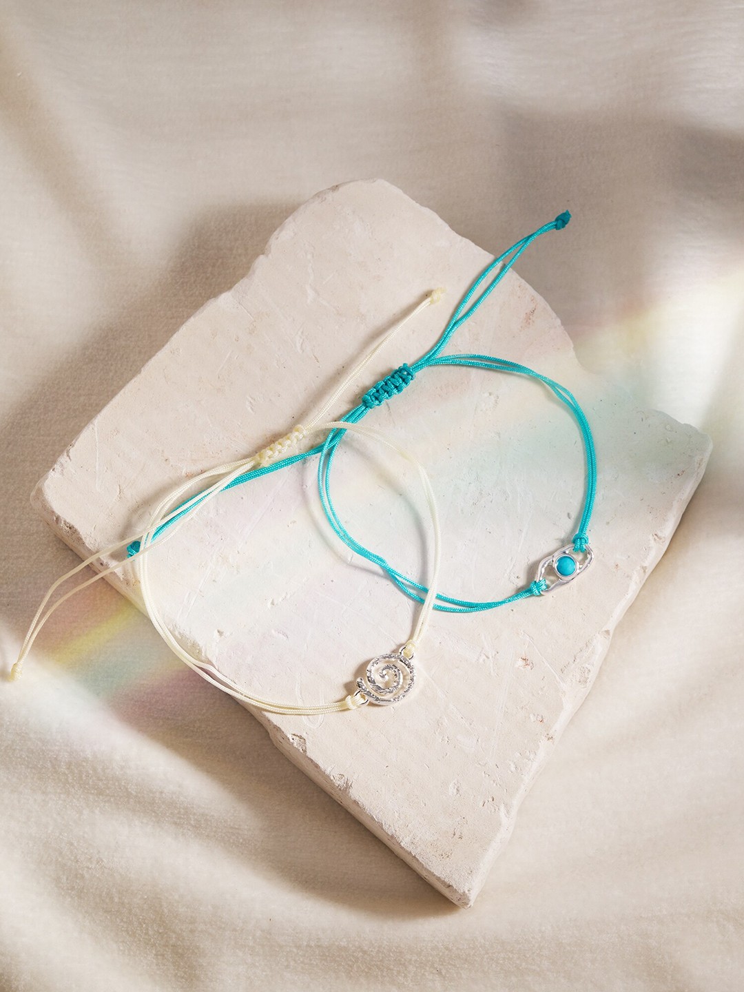 

Accessorize Set Of 2 Organic Thread Anklets, Turquoise blue