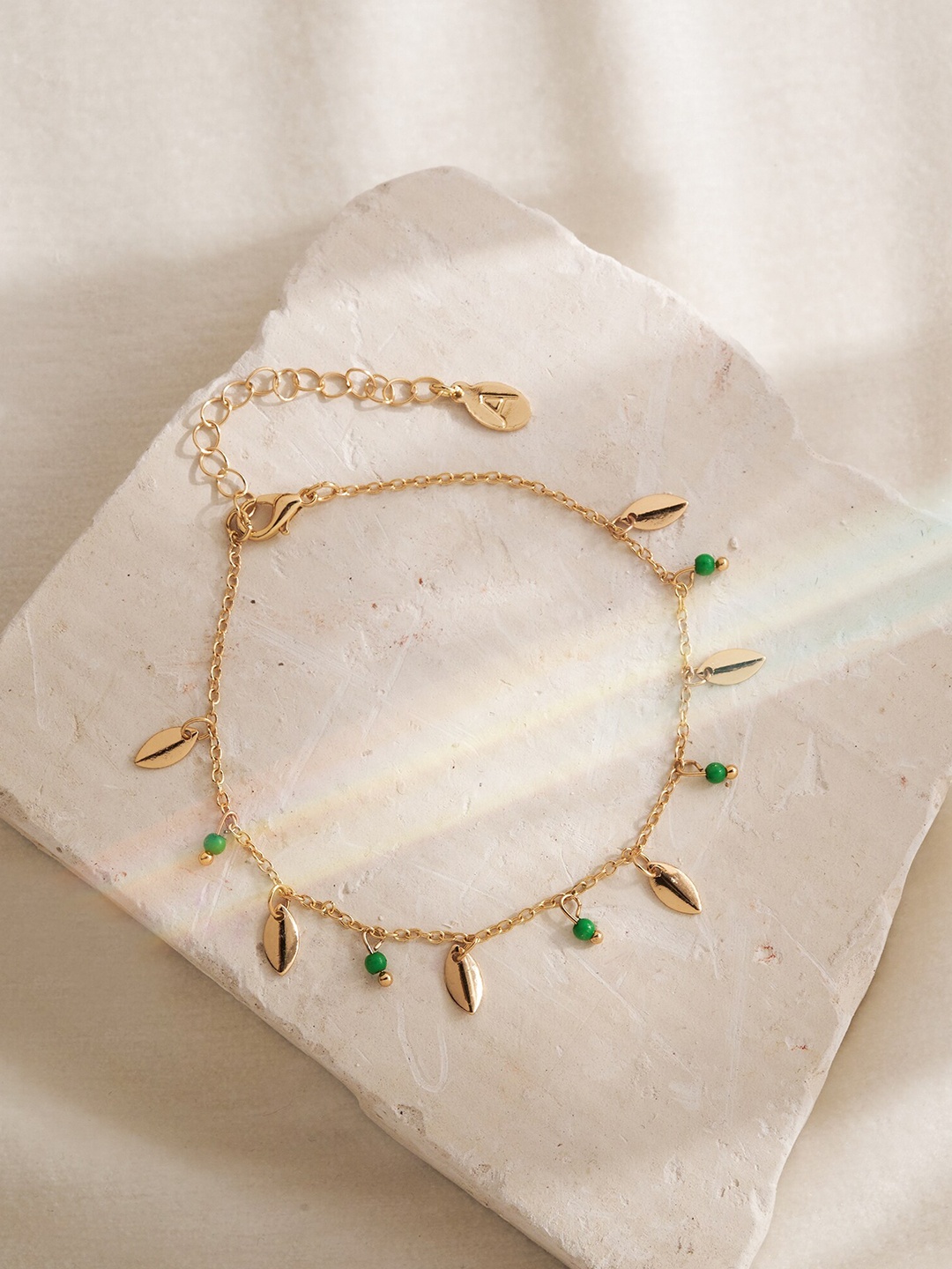 

Accessorize Beaded Leaf Drop Anklet, Gold